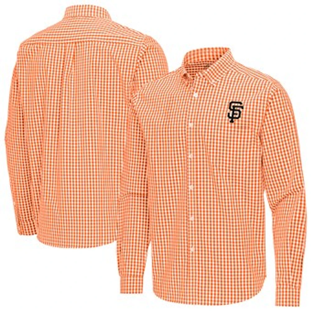 Men's Antigua Orange San Francisco Giants Ellis Woven Tri-Blend Button-Down Shirt