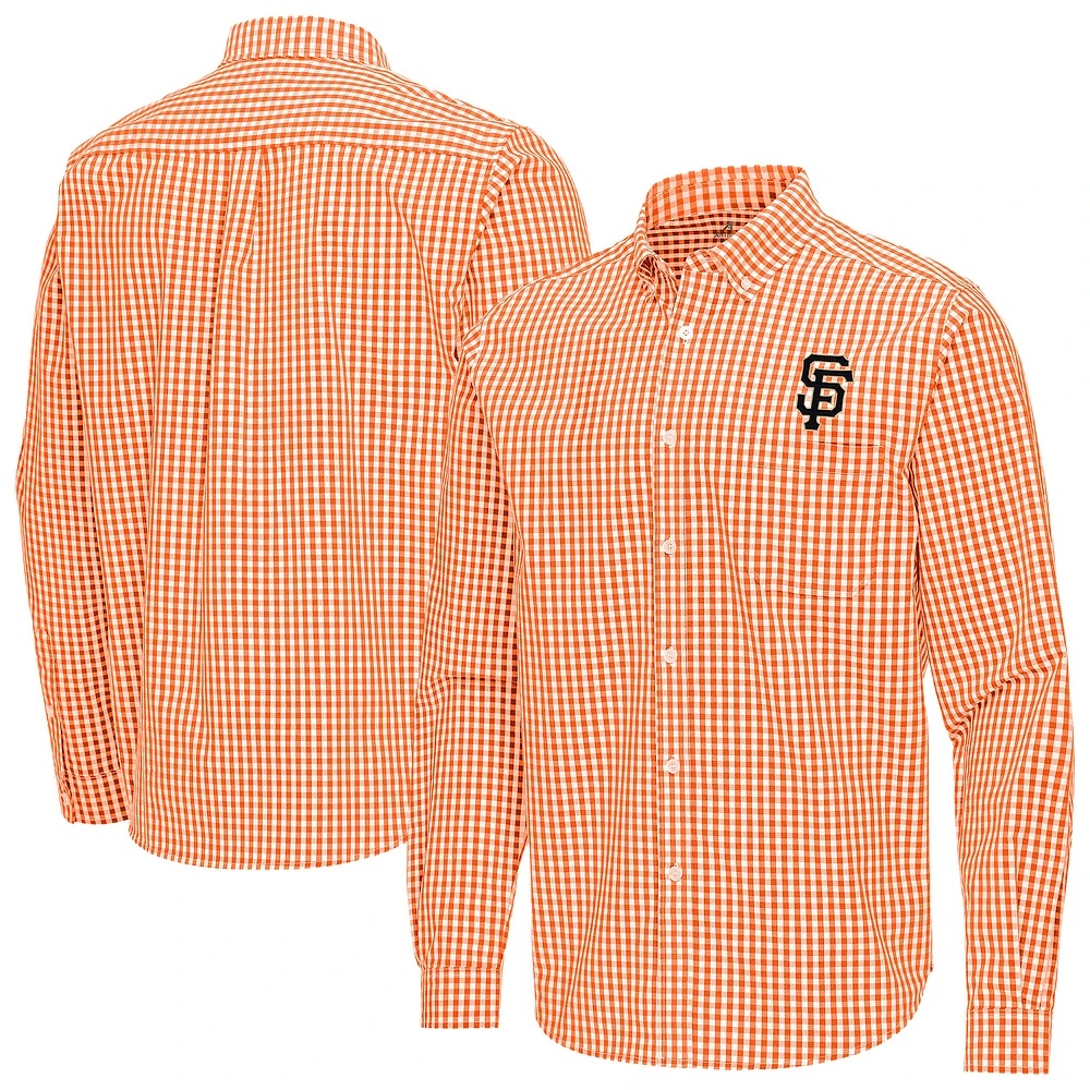 Men's Antigua Orange San Francisco Giants Ellis Woven Tri-Blend Button-Down Shirt