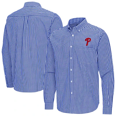 Men's Antigua Royal Philadelphia Phillies Ellis Woven Tri-Blend Button-Down Shirt