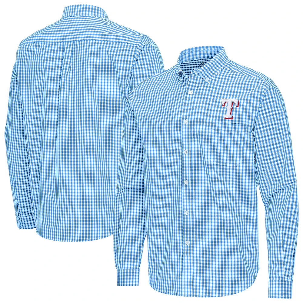 Men's Antigua Powder Blue Texas Rangers Ellis Woven Tri-Blend Button-Down Shirt