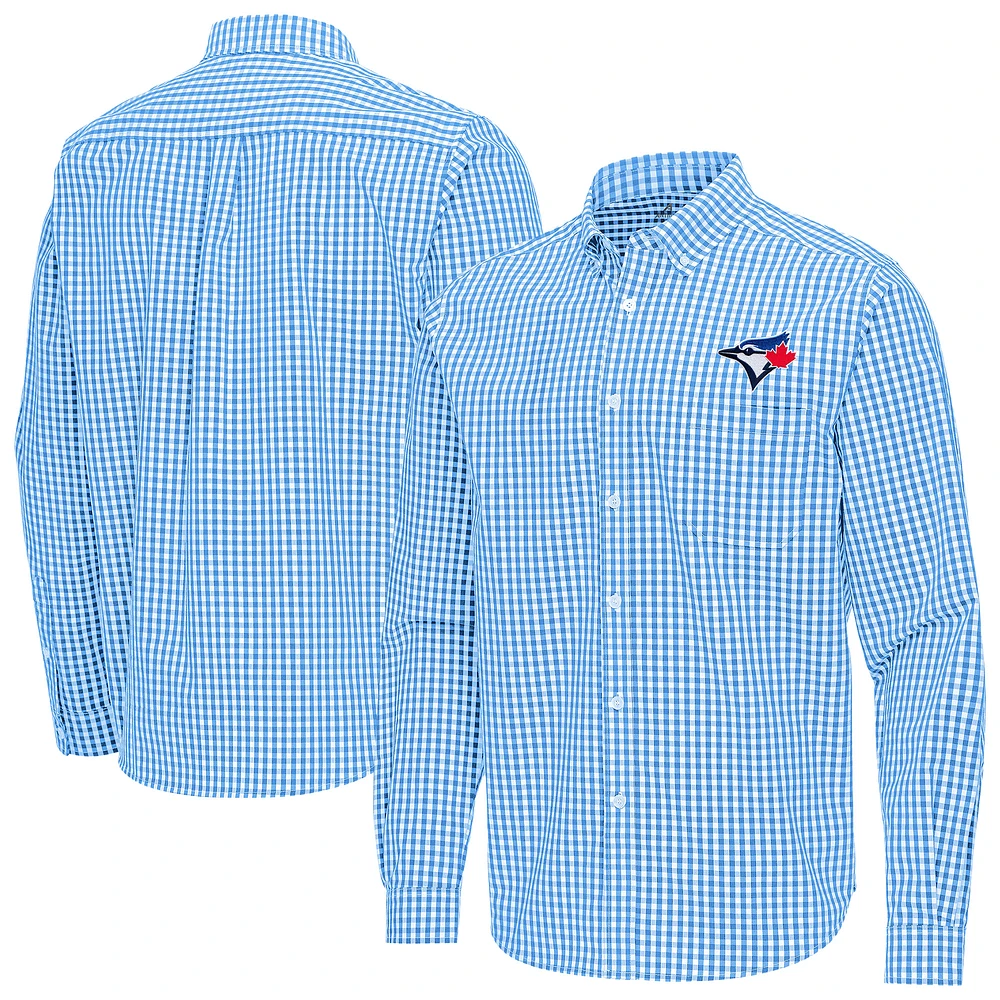 Men's Antigua Powder Blue Toronto Jays Ellis Woven Tri-Blend Button-Down Shirt