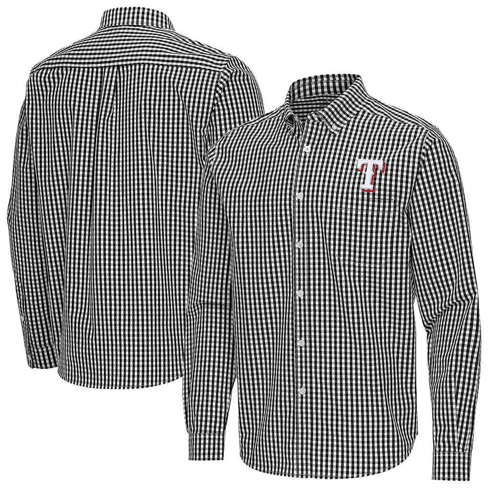 Men's Antigua Texas Rangers Ellis Woven Tri-Blend Button-Down Shirt