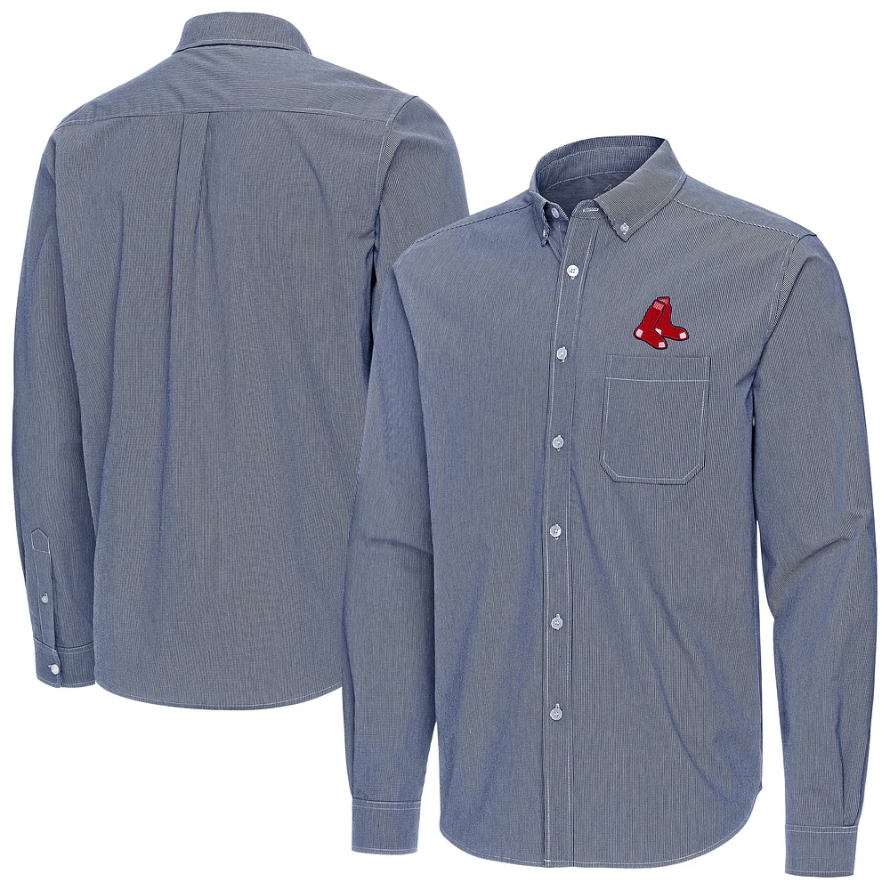 Men's Antigua Navy Boston Red Sox Porter Woven Long Sleeve Button-Down Shirt