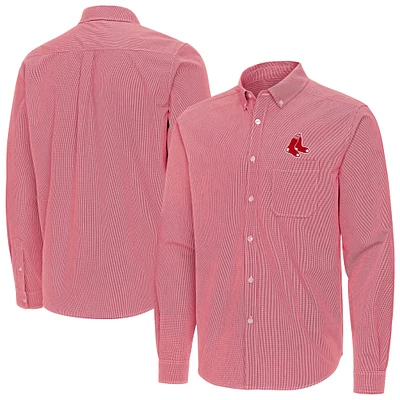 Men's Antigua Red Boston Sox Porter Woven Long Sleeve Button-Down Shirt