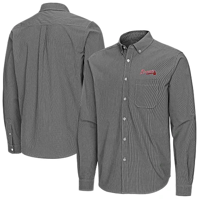 Men's Antigua Black Atlanta Braves Porter Woven Long Sleeve Button-Down Shirt