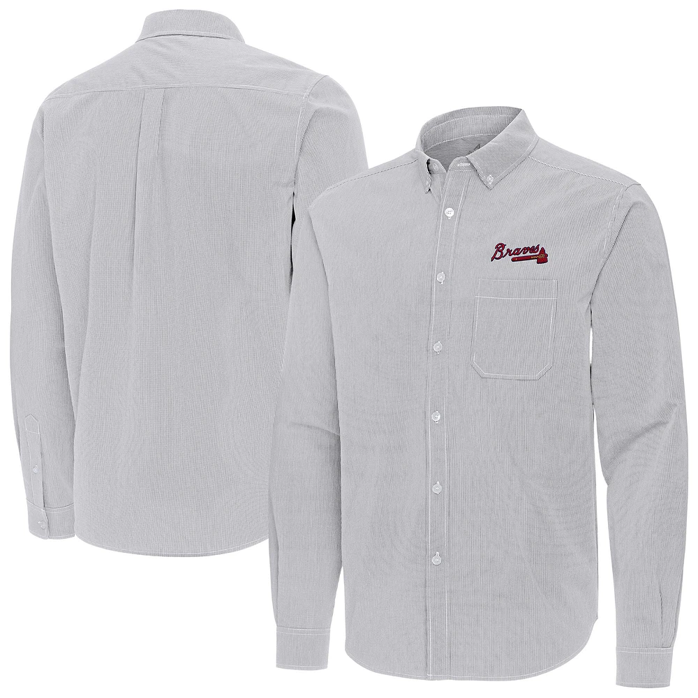 Men's Antigua Gray Atlanta Braves Porter Woven Long Sleeve Button-Down Shirt