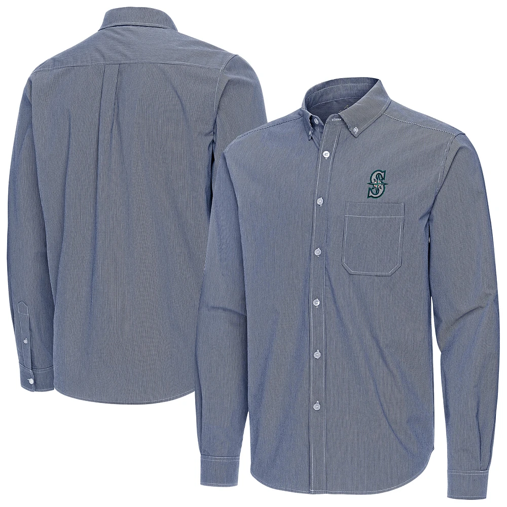 Men's Antigua Navy Seattle Mariners Porter Woven Long Sleeve Button-Down Shirt