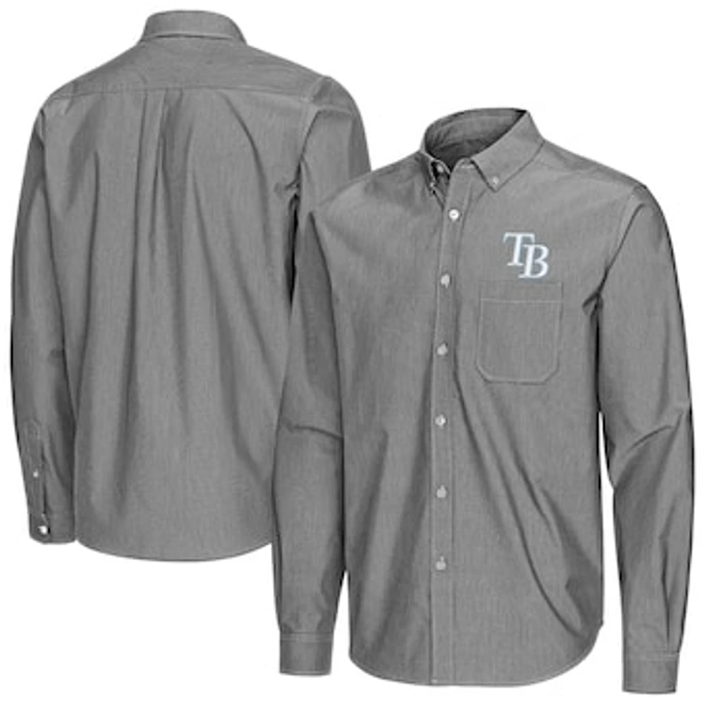 Men's Antigua Black Tampa Bay Rays Porter Woven Long Sleeve Button-Down Shirt