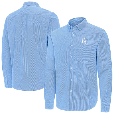 Men's Antigua Light Blue Kansas City Royals Porter Woven Long Sleeve Button-Down Shirt