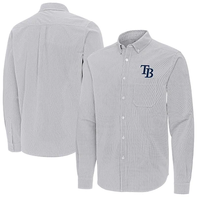 Men's Antigua Gray Tampa Bay Rays Porter Woven Long Sleeve Button-Down Shirt