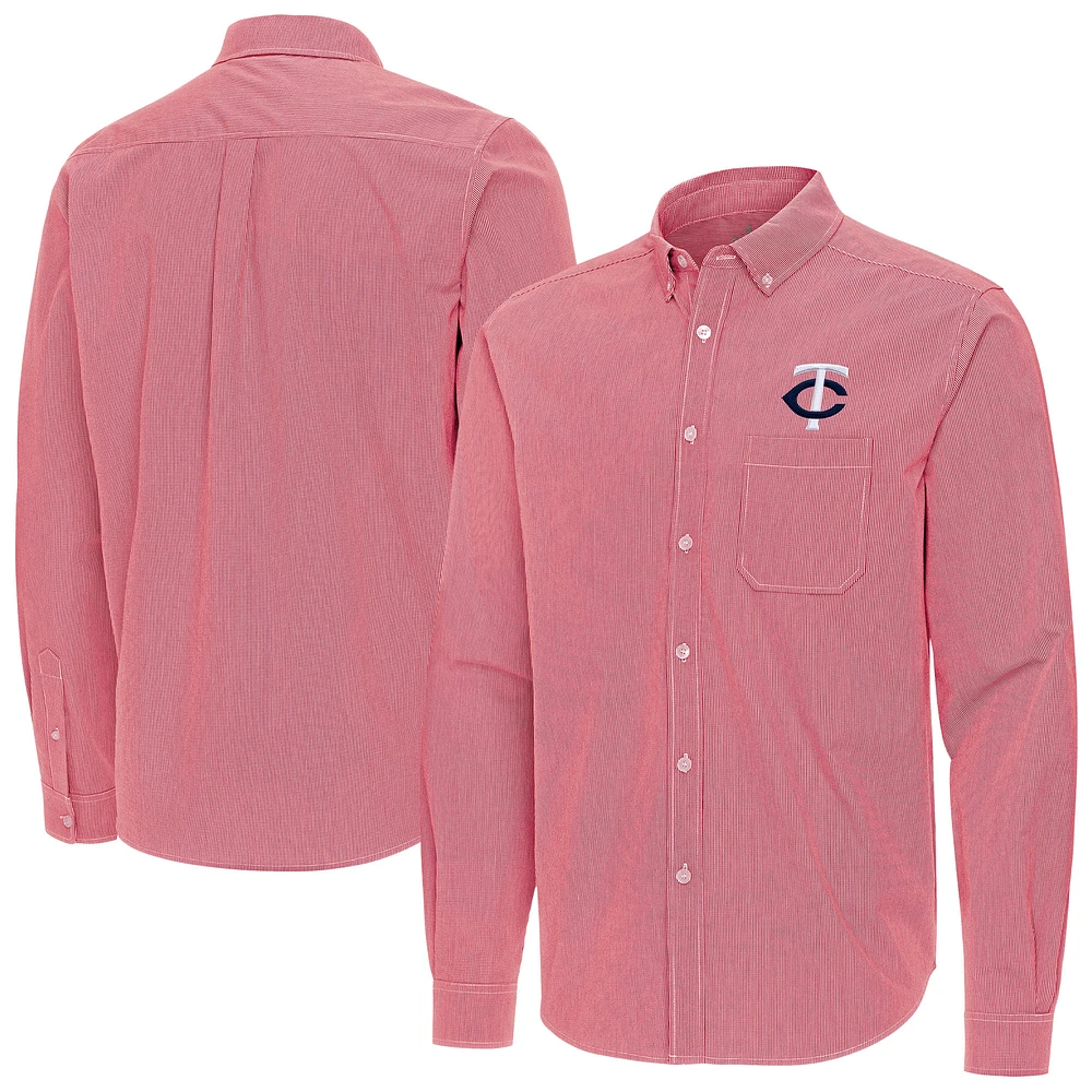 Men's Antigua Minnesota Twins Porter Woven Long Sleeve Button-Down Shirt