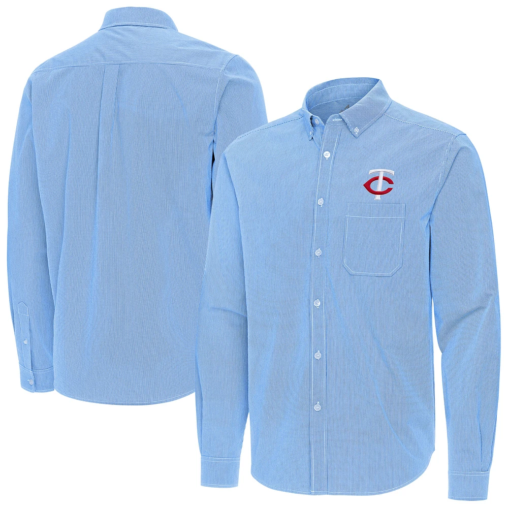 Men's Antigua Light Blue Minnesota Twins Porter Woven Long Sleeve Button-Down Shirt