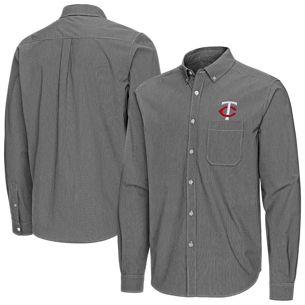 Men's Antigua Minnesota Twins Porter Woven Long Sleeve Button-Down Shirt