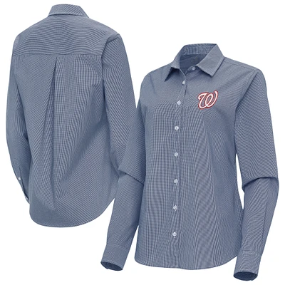Women's Antigua Navy Washington Nationals Porter Woven Long Sleeve Button-Up Shirt