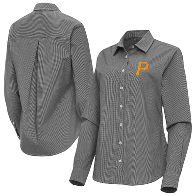 Women's Antigua Black Pittsburgh Pirates Porter Woven Long Sleeve Button-Up Shirt