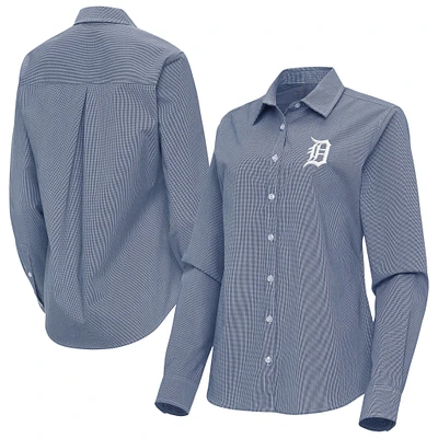 Women's Antigua Navy Detroit Tigers Porter Woven Long Sleeve Button-Up Shirt