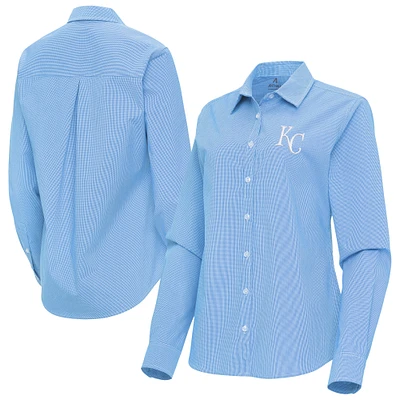 Women's Antigua Light Blue Kansas City Royals Porter Woven Long Sleeve Button-Up Shirt
