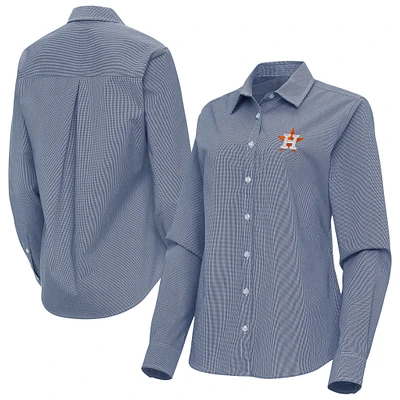 Women's Antigua Navy Houston Astros Porter Woven Long Sleeve Button-Up Shirt