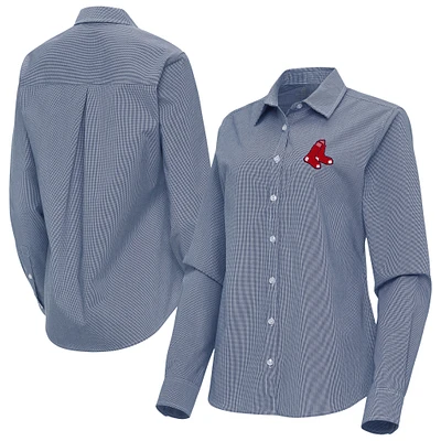 Women's Antigua Navy Boston Red Sox Porter Woven Long Sleeve Button-Up Shirt