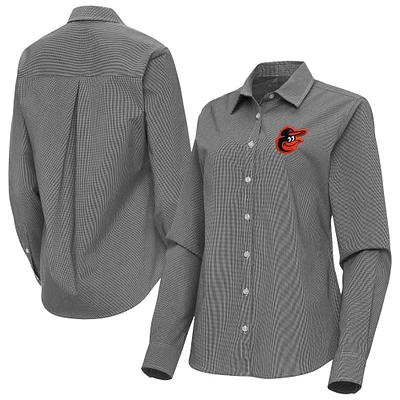 Women's Antigua Black Baltimore Orioles Porter Woven Long Sleeve Button-Up Shirt