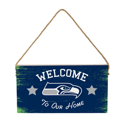 Seattle Seahawks 6" x 11" Welcome Home Wood Wall Sign with Rope Hanger