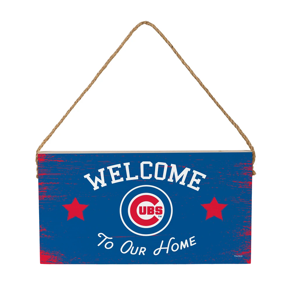 Chicago Cubs 6" x 11" Welcome Home Wood Wall Sign with Rope Hanger