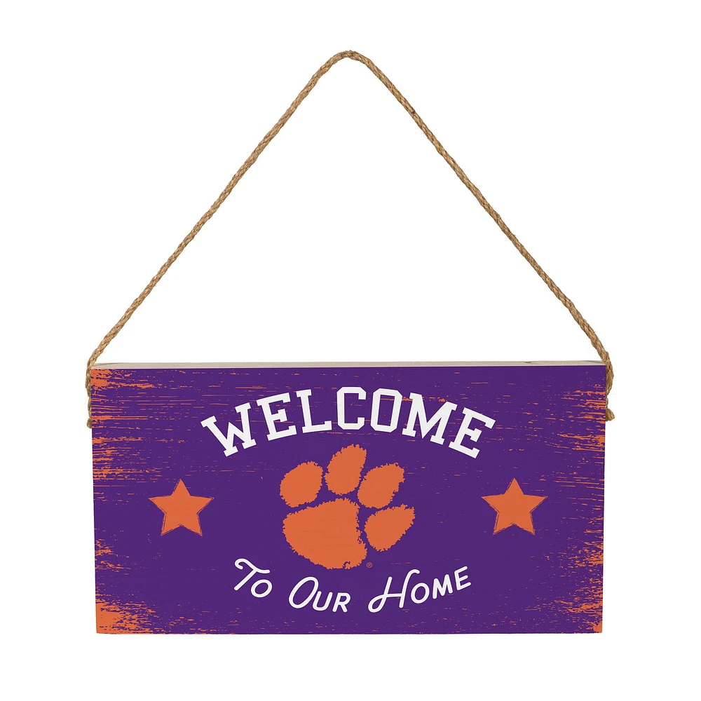 Clemson Tigers 6" x 11" Welcome Home Wood Wall Sign with Rope Hanger