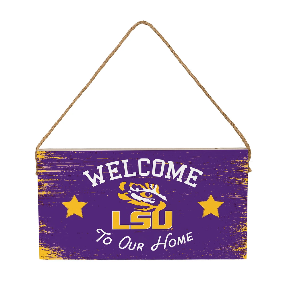 LSU Tigers 6" x 11" Welcome Home Wood Wall Sign with Rope Hanger