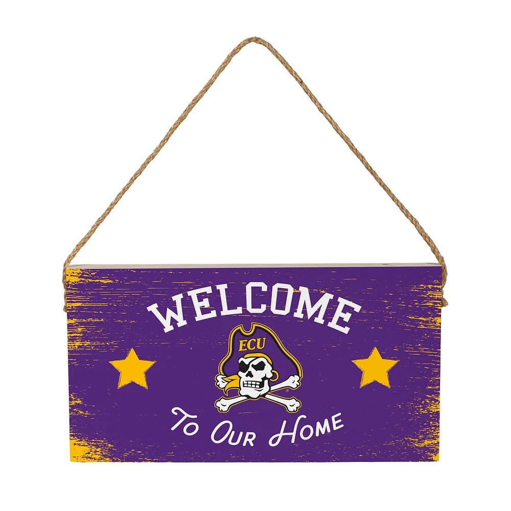 ECU Pirates 6" x 11" Welcome Home Wood Wall Sign with Rope Hanger