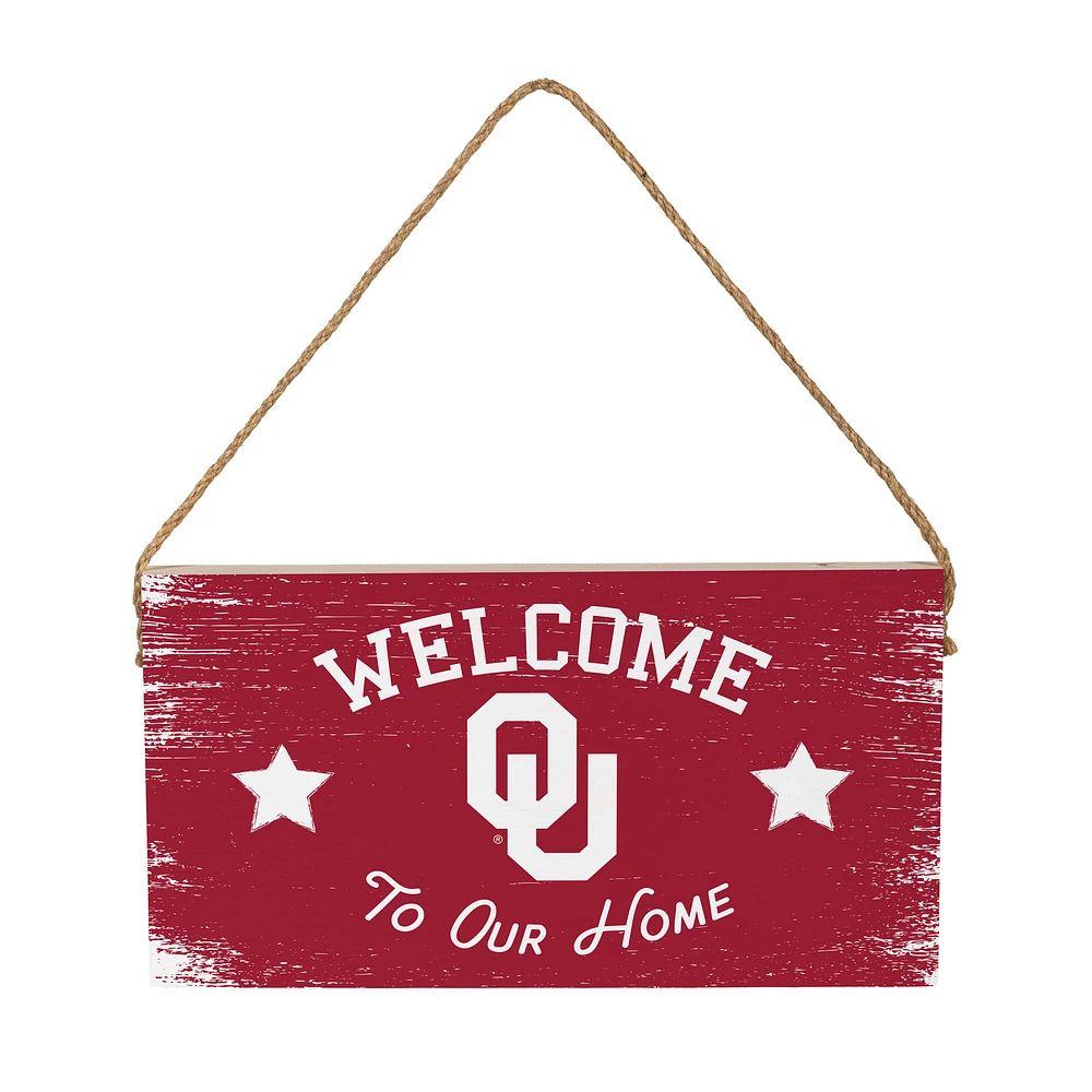 Oklahoma Sooners 6" x 11" Welcome Home Wood Wall Sign with Rope Hanger