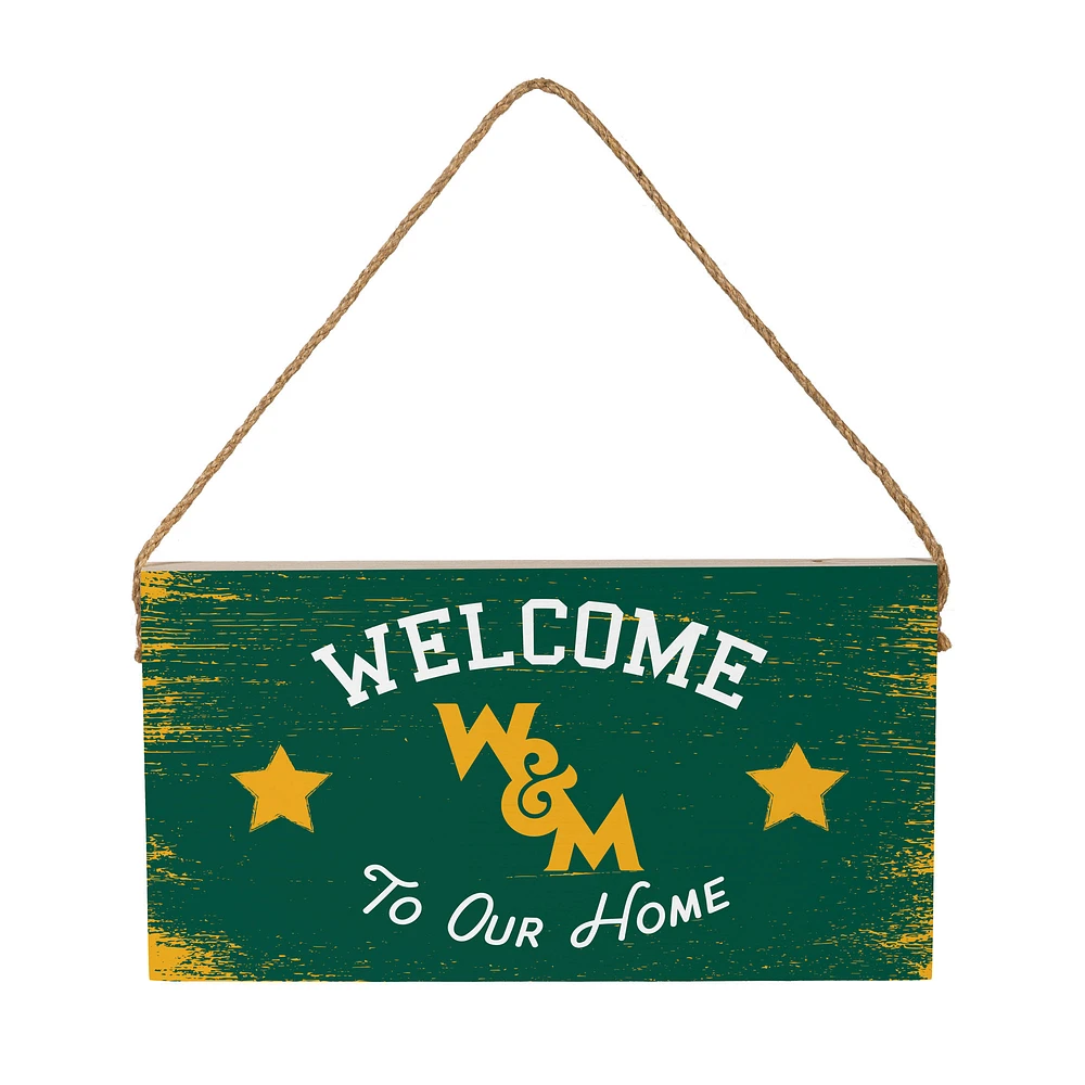 William & Mary Tribe 6" x 11" Welcome Home Wood Wall Sign with Rope Hanger