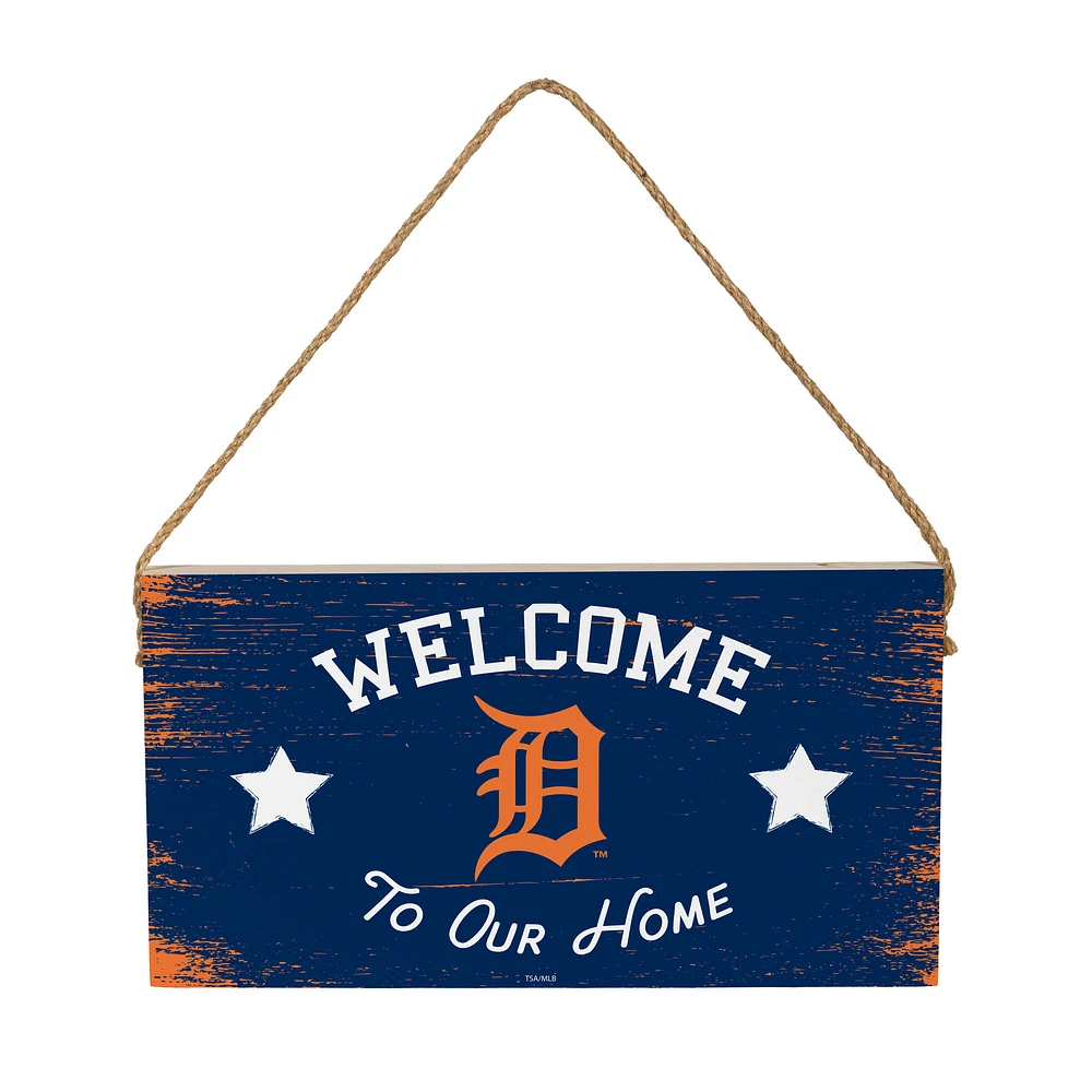 Detroit Tigers 6" x 11" Welcome Home Wood Wall Sign with Rope Hanger