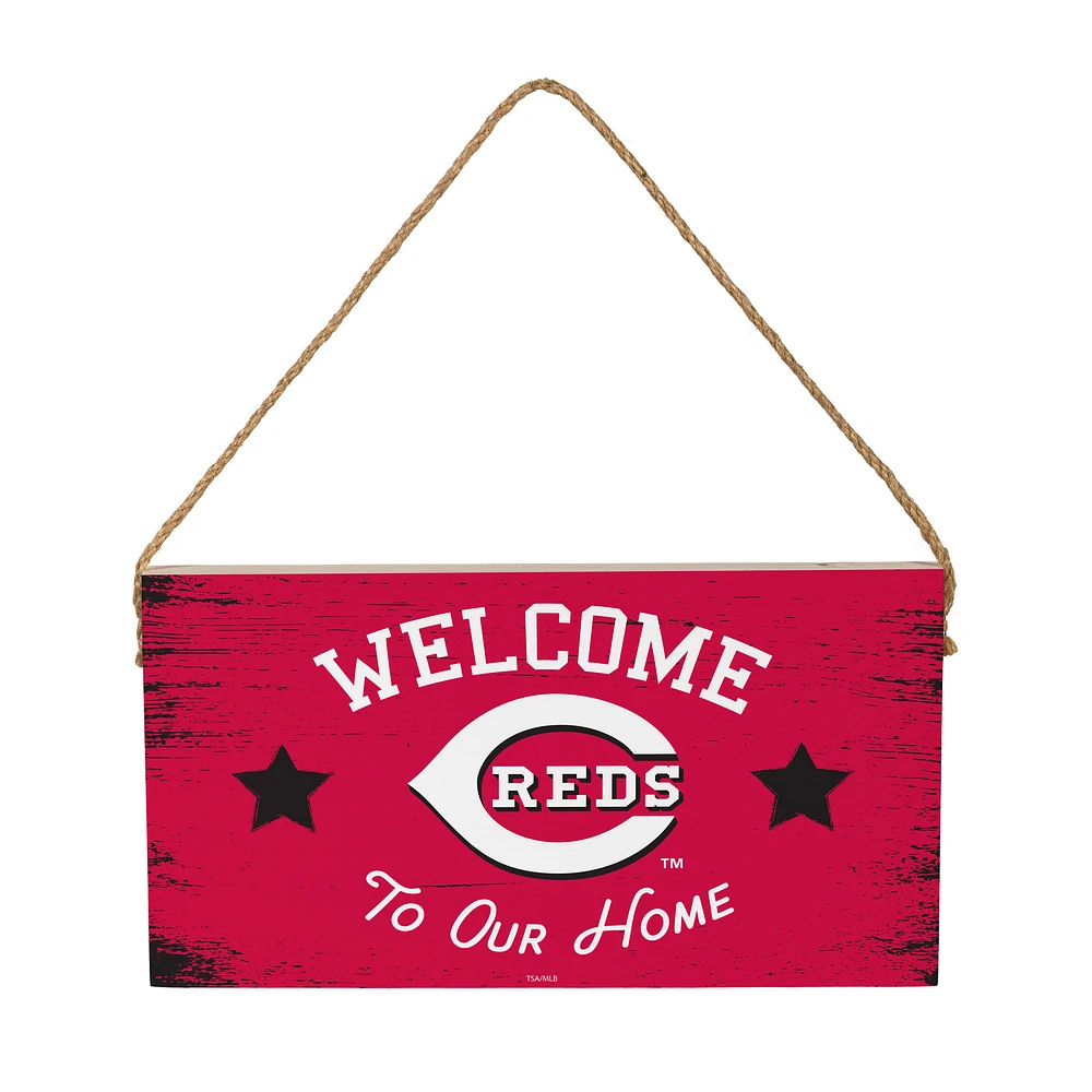 Cincinnati Reds 6" x 11" Welcome Home Wood Wall Sign with Rope Hanger