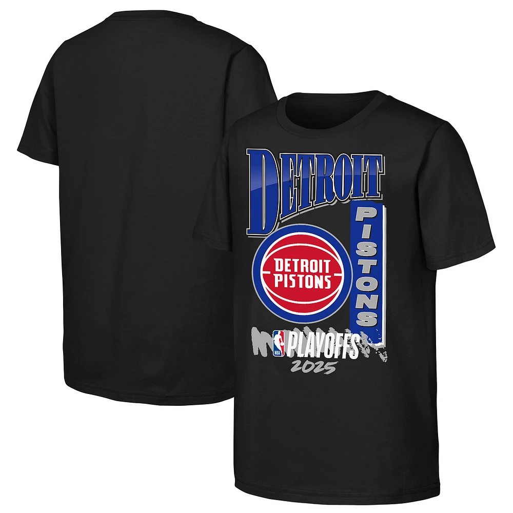 Youth Black Detroit Pistons 2025 NBA Playoffs Hype T-Shirt