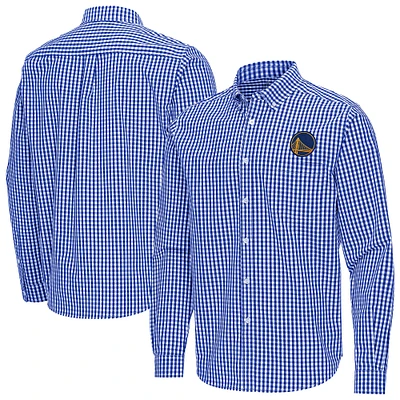Men's Antigua Royal Golden State Warriors Ellis Woven Tri-Blend Button-Down Shirt