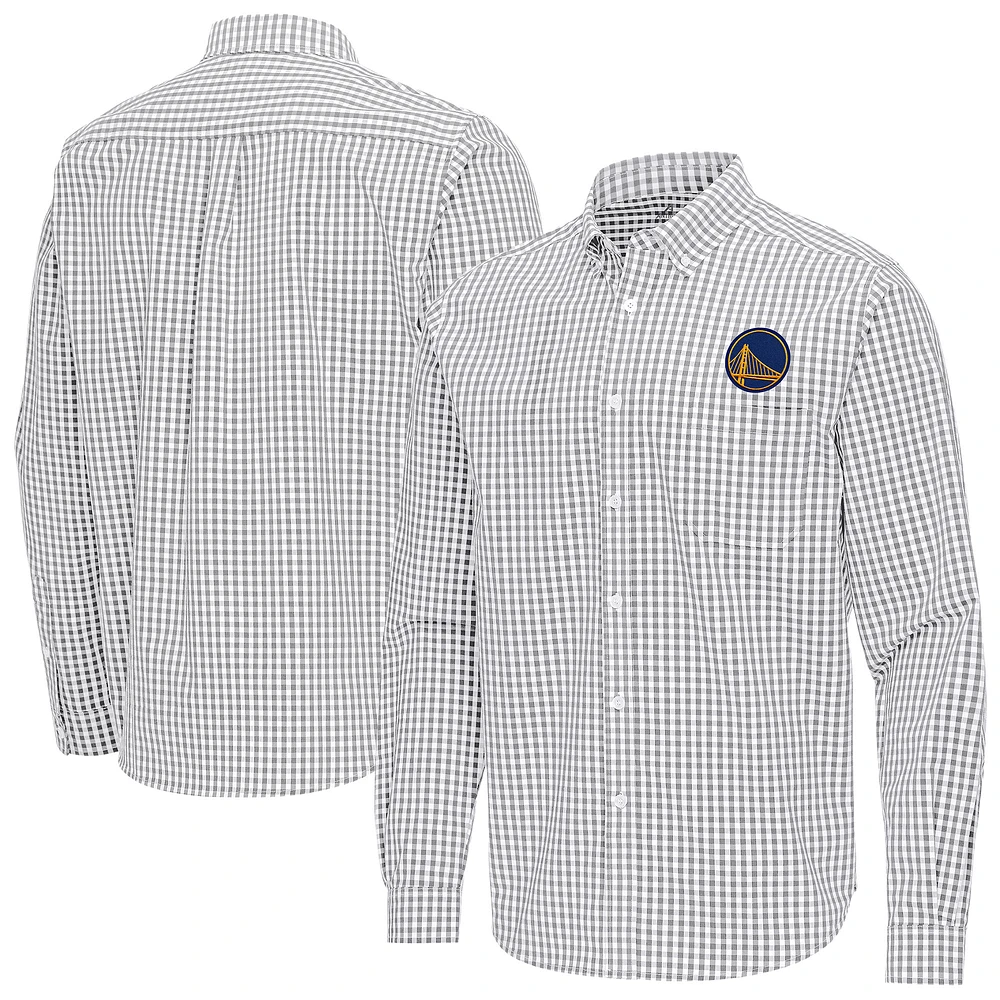 Men's Antigua Gray Golden State Warriors Ellis Woven Tri-Blend Button-Down Shirt