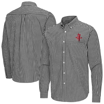 Men's Antigua Houston Rockets Ellis Woven Tri-Blend Button-Down Shirt