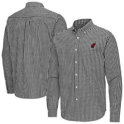 Men's Antigua Miami Heat Ellis Woven Tri-Blend Button-Down Shirt