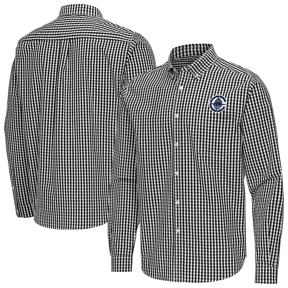 Men's Antigua LA Clippers Ellis Woven Tri-Blend Button-Down Shirt