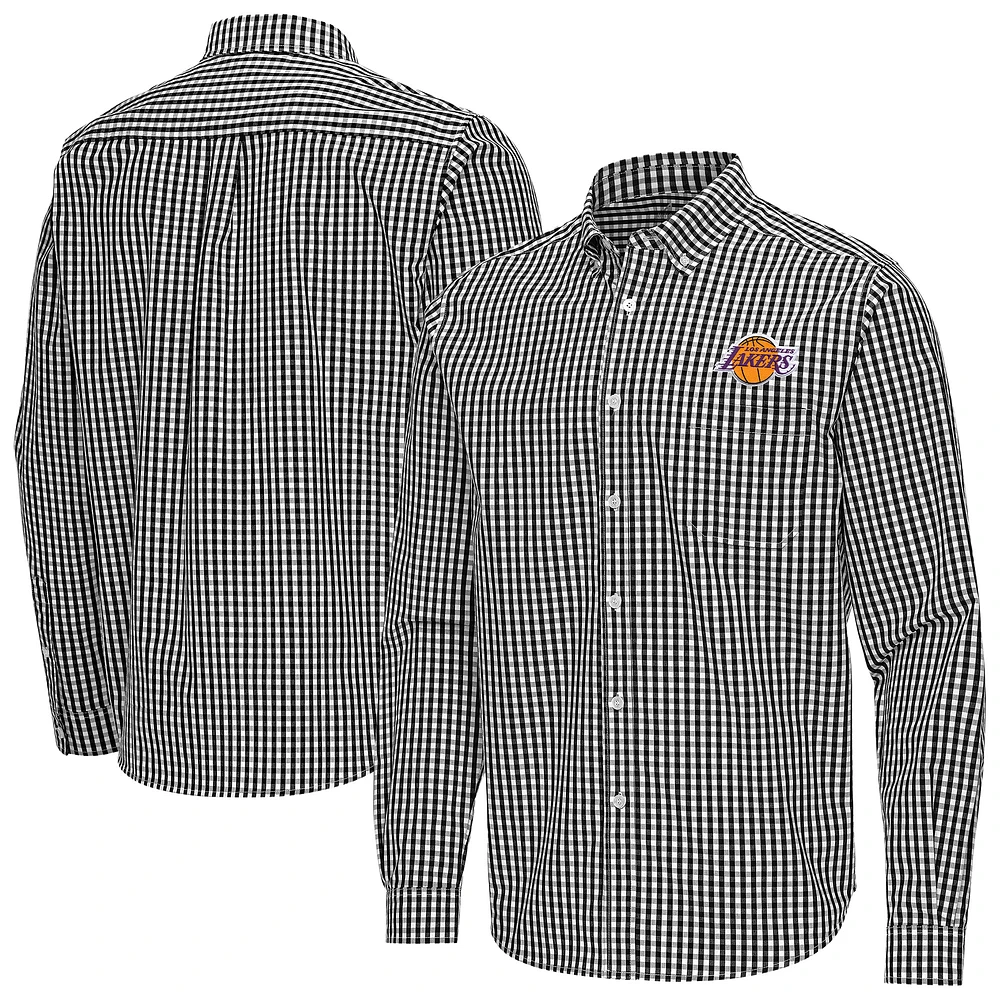 Men's Antigua Los Angeles Lakers Ellis Woven Tri-Blend Button-Down Shirt