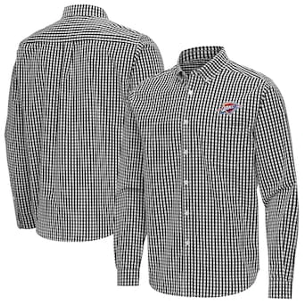 Men's Antigua Oklahoma City Thunder Ellis Woven Tri-Blend Button-Down Shirt