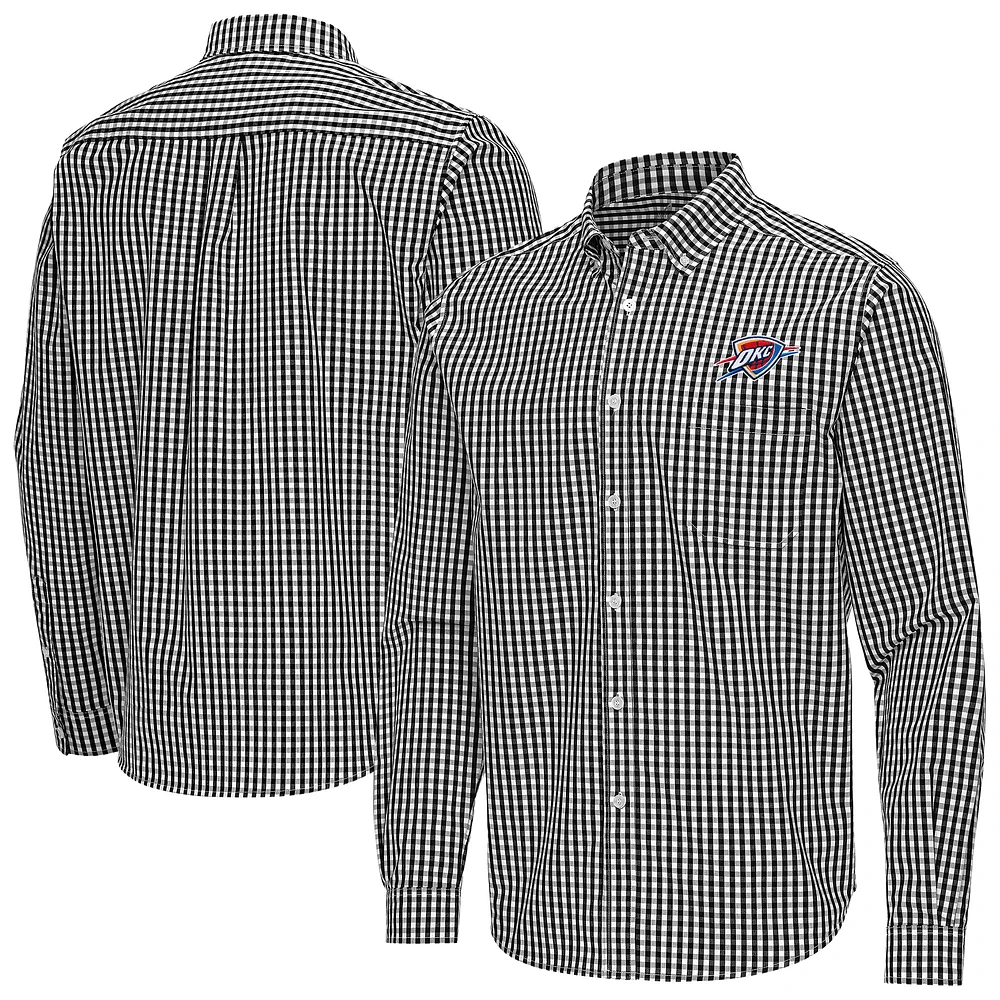 Men's Antigua Oklahoma City Thunder Ellis Woven Tri-Blend Button-Down Shirt