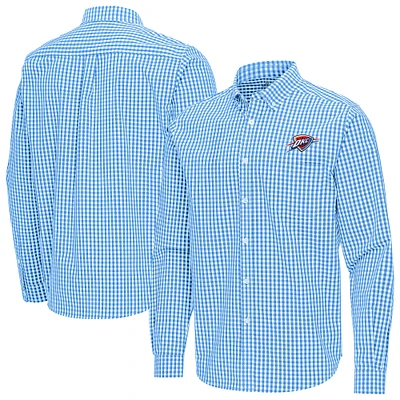 Men's Antigua Powder Blue Oklahoma City Thunder Ellis Woven Tri-Blend Button-Down Shirt