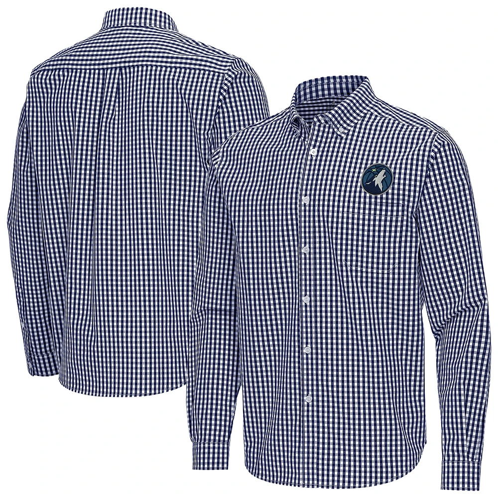 Men's Antigua Navy Minnesota Timberwolves Ellis Woven Tri-Blend Button-Down Shirt