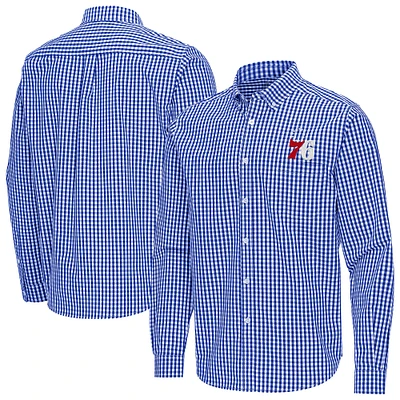 Men's Antigua Royal Philadelphia 76ers Ellis Woven Tri-Blend Button-Down Shirt