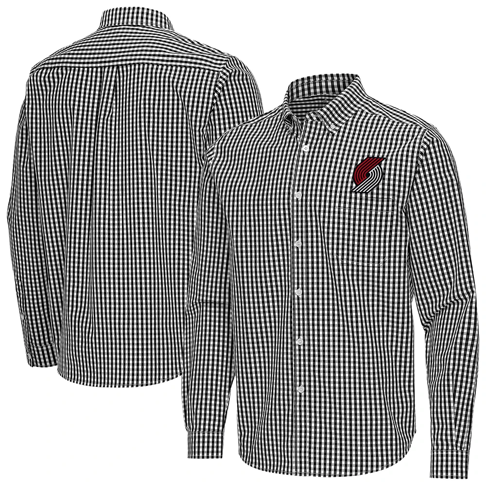 Men's Antigua Portland Trail Blazers Ellis Woven Tri-Blend Button-Down Shirt