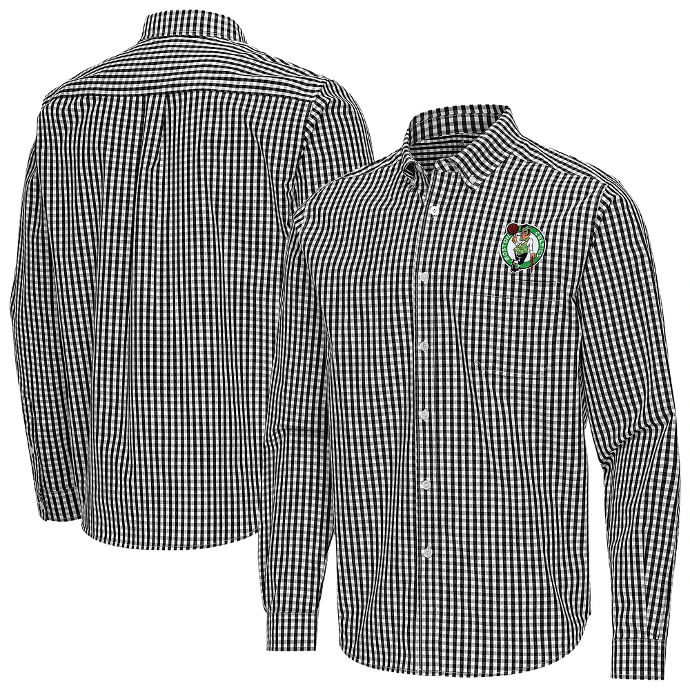 Men's Antigua Boston Celtics Ellis Woven Tri-Blend Button-Down Shirt
