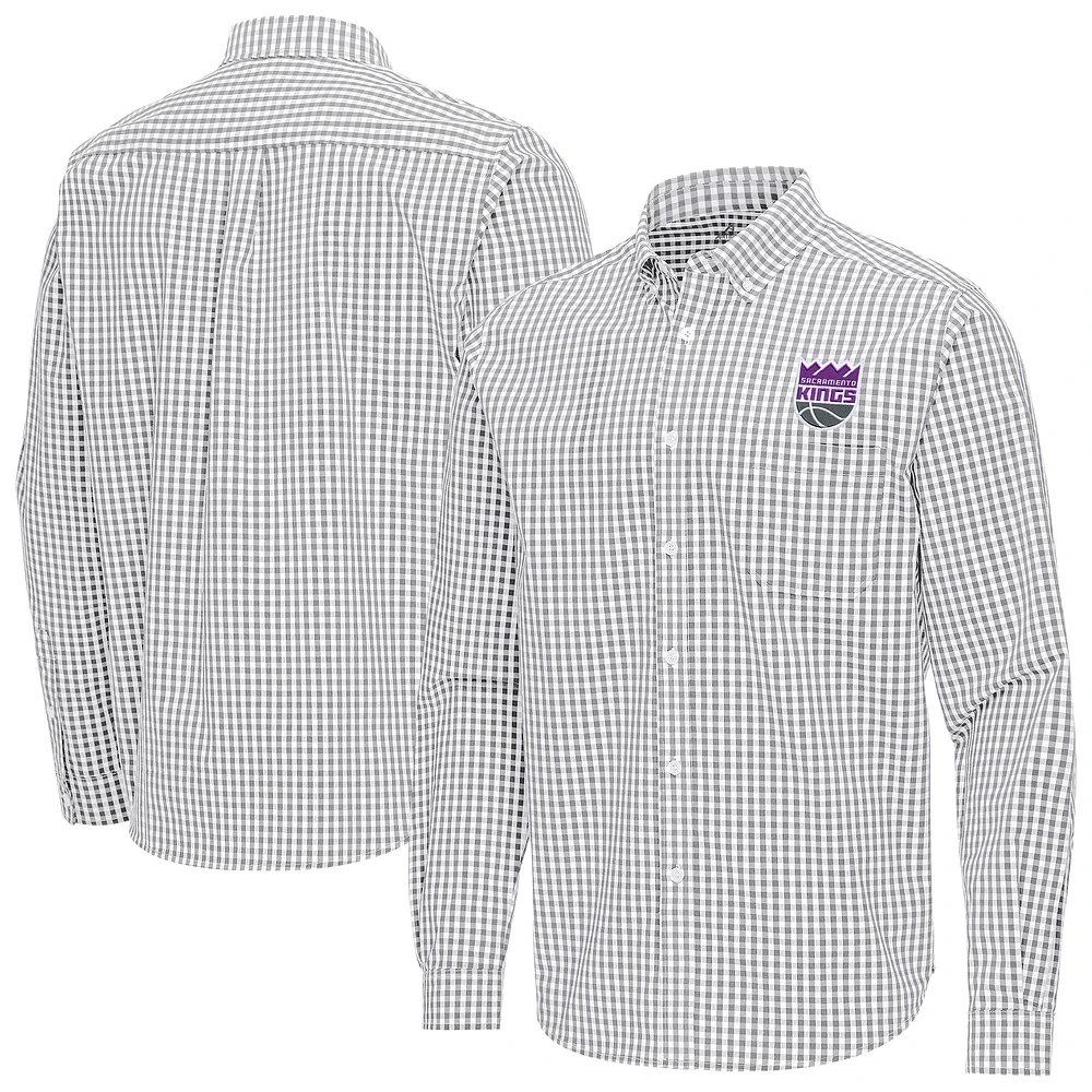 Men's Antigua Gray Sacramento Kings Ellis Woven Tri-Blend Button-Down Shirt