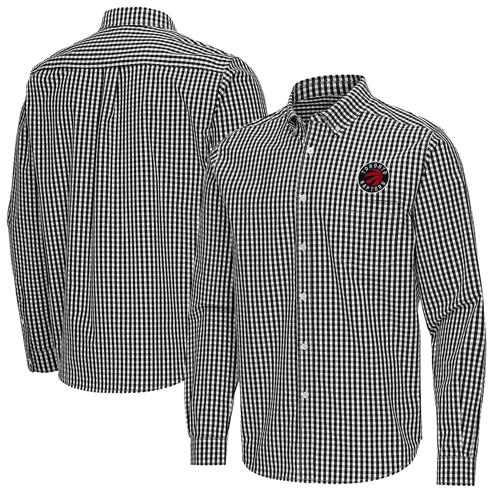 Men's Antigua Toronto Raptors Ellis Woven Tri-Blend Button-Down Shirt