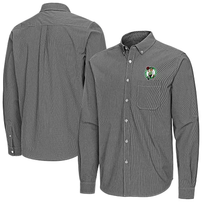 Men's Antigua Black Boston Celtics Porter Woven Long Sleeve Button-Down Shirt